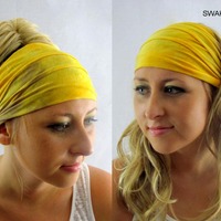 Yoga HeadBand Orange Brown Tie Dye Cotton Stretchy Jersey Wide Headband Wide Head Wrap Women's Turban Headband or Choose Color - Thumbnail 1