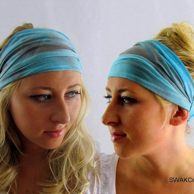 Yoga headband orange brown tie dye cotton stretchy jersey wide headband wide head wrap women's turban headband or choose color