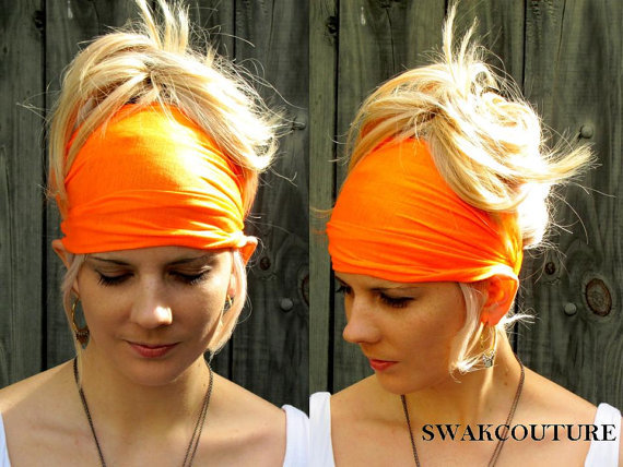 Yoga Headband Wide Jersey Headband Orange Head Wrap Women's Turban Headband or Choose Color