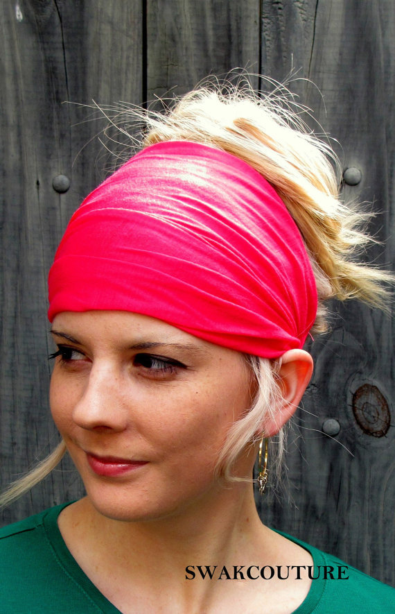 Yoga Headband Wide Jersey Headband Hot Pink Head Wrap Women's Turban Headband or Choose Color