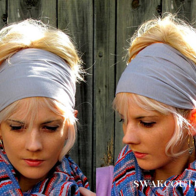 Yoga headband wide jersey headband gray head wrap women's turban headband or choose color