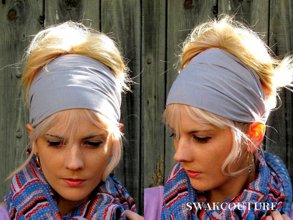 Yoga Headband Wide Jersey Headband Gray Head Wrap Women's Turban Headband or Choose Color