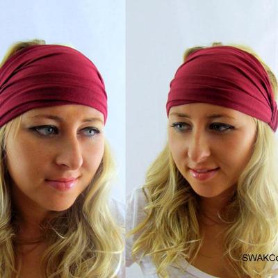 Yoga headband wide jersey headband wine red head wrap women's turban headband or choose color