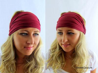 Yoga headband wide jersey headband wine red head wrap women's turban headband or choose color