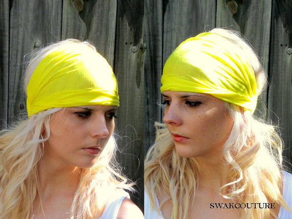 Yoga Headband Wide Jersey Headband Yellow Head Wrap Women's Turban Headband or Choose Color
