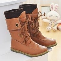 Women fashion retro lace boots  - Thumbnail 1