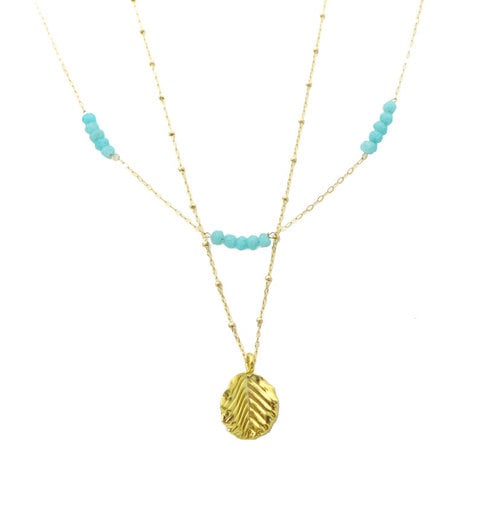 Layered Chalcedony and Vermeil Leaf Necklace Set