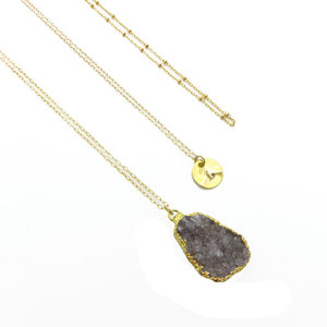 Layered Druzy and Personalized Necklace Set - Thumbnail 1