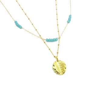 Layered Chalcedony and Vermeil Leaf Necklace Set - Thumbnail 1