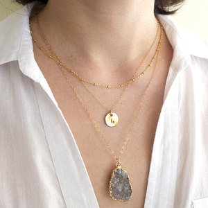 Layered Druzy and Personalized Necklace Set - Thumbnail 2
