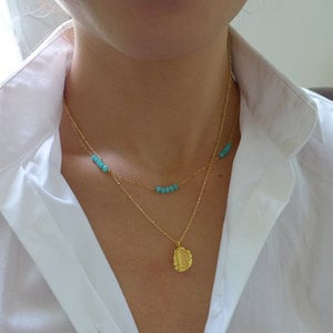 Layered Chalcedony and Vermeil Leaf Necklace Set - Thumbnail 3