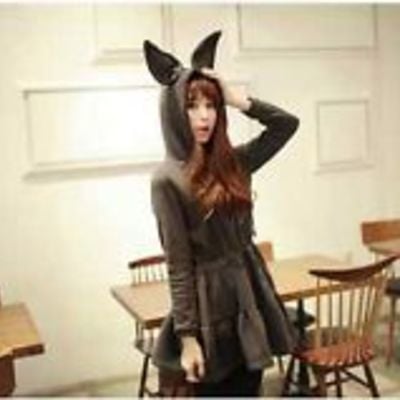 Cute little bunny ears fluffy hooded fleece sweater dress