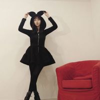 Cute little bunny ears fluffy hooded fleece sweater dress - Thumbnail 1