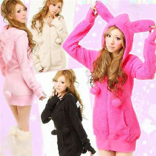 Bunny ears warm sherpa hoodie jacket coat