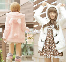 Cute bunny ears sherpa hoodie jacket coat outerwear 2 color
