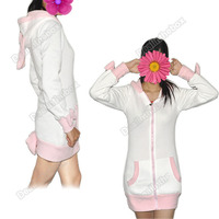 Cute Bunny Ears Sherpa Hoodie Jacket Coat With Bows - Thumbnail 2