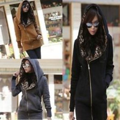 Leopard zip jacket coat warm sweater outerwear hoodie 