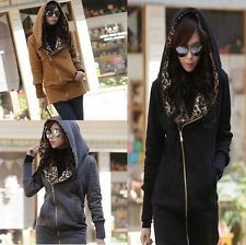 Leopard zip jacket coat warm sweater outerwear hoodie 