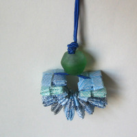 Eco Necklace - Security Envelopes - Green, Blue, Black - Paper, Glass, Gimp - Thumbnail 2