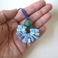 Eco Necklace - Security Envelopes - Green, Blue, Black - Paper, Glass, Gimp - Thumbnail 3