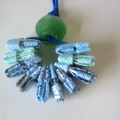 Eco Necklace - Security Envelopes - Green, Blue, Black - Paper, Glass, Gimp
