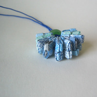 Eco Necklace - Security Envelopes - Green, Blue, Black - Paper, Glass, Gimp - Thumbnail 4