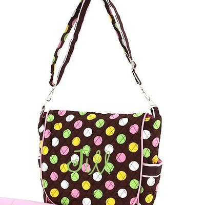 Quilted personalized polka dot diaper bag