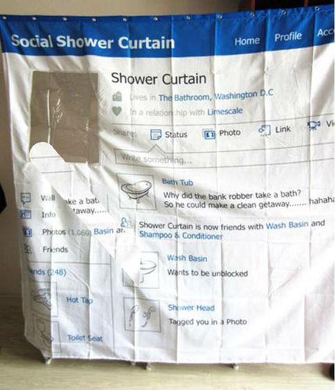 SOCIAL PAGE Facebook Cool Design 1.8 x 1.8 m Polyester Bathroom Use SHOWER CURTAIN