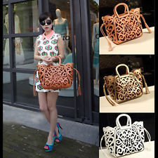 Large hollow leather shoulder messenger handbag 