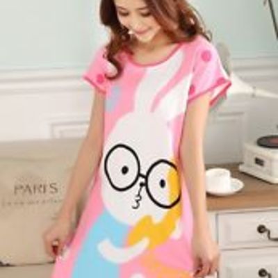 Cute glasses rabbit pink pajamas sleeve sleepwear