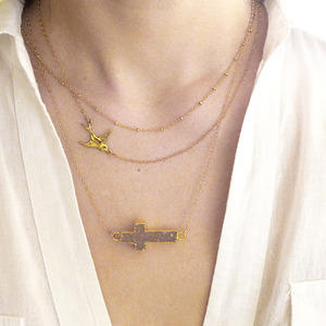 Sideways Cross Druzy Necklace - Thumbnail 2