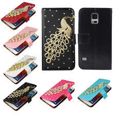 Flip leather wallet bling peacock skin case cover for samsung galaxy s5 