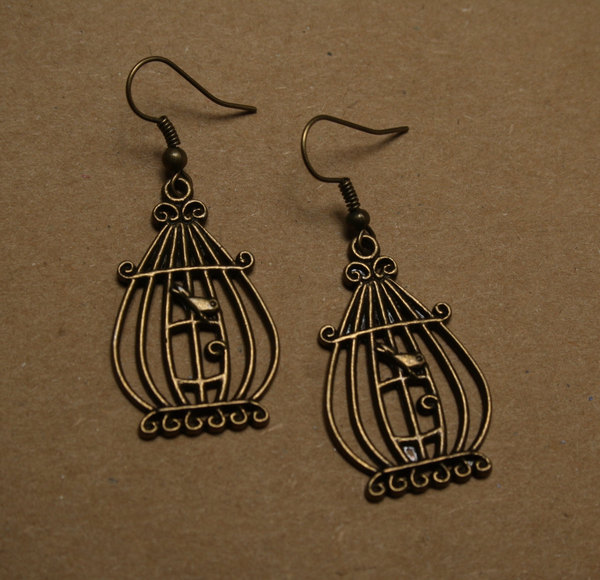 Bronze Bird in a Cage Earrings