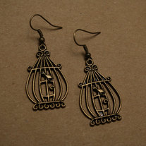 Bronze Bird in a Cage Earrings