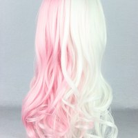 Danganronpa Monomi モノミ/ウサミ Pink/White Long Curly Wig Free Ship SP141174 - Thumbnail 2