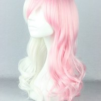Danganronpa Monomi モノミ/ウサミ Pink/White Long Curly Wig Free Ship SP141174 - Thumbnail 3
