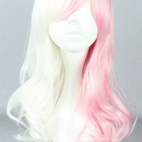 Danganronpa Monomi モノミ/ウサミ Pink/White Long Curly Wig Free Ship SP141174 - Thumbnail 1
