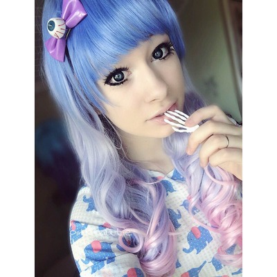 {free ship}lolita pastel blue gradient wig sp130067