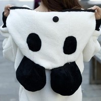 Meng panda plush cute domesticated hen fitted ear thick sweater coat  - Thumbnail 1