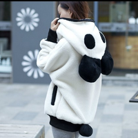 Meng panda plush cute domesticated hen fitted ear thick sweater coat  - Thumbnail 2