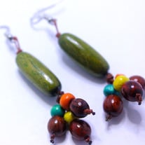 Hanging Wooden Earrings-Green/Multicolor