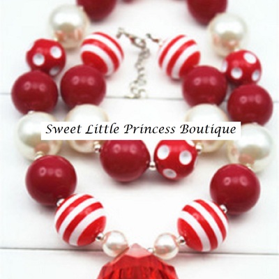 Red&white chunky girls necklace set girls chunky necklace, girls bubblegum chunky necklace 