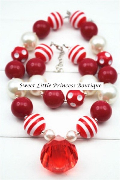 RED&WHITE Chunky Girls Necklace Set Girls Chunky Necklace, Girls Bubblegum Chunky Necklace 
