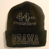 44th  President Ski  Cap (Black /w silver Rhinestones)