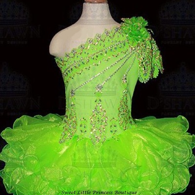 Size 6 best seller one shoulder beaded flower girls cupcake glitz pageant dress