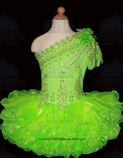 Size 6 Best Seller One Shoulder Beaded Flower Girls Cupcake Glitz Pageant Dress