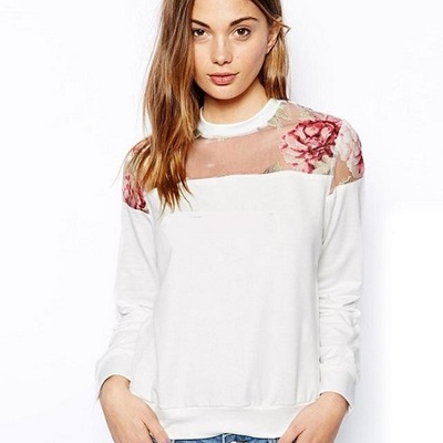 White sweater with see thru floral detail