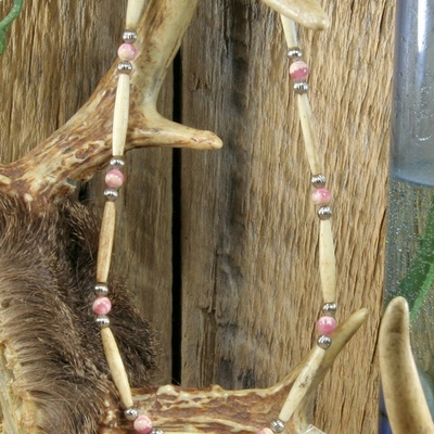 Rhodochrosite bone necklace