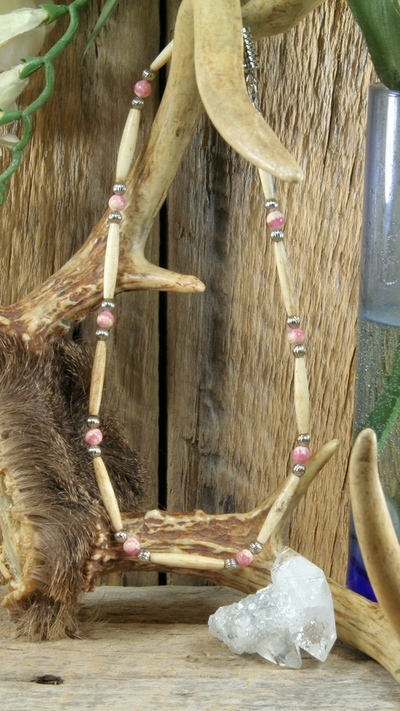Rhodochrosite Bone Necklace