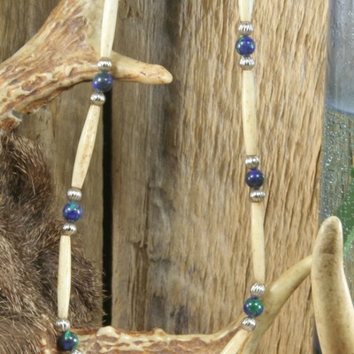 Azurite with malachite bone necklace - Thumbnail 4